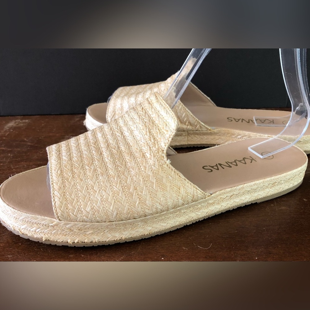 KAANAS womens 9 Martinique Slide SANDALS Raffia Natural Made by Hand